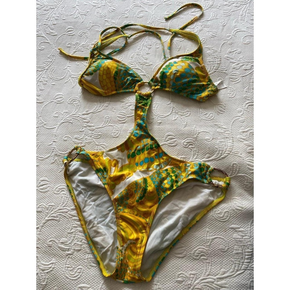 Trina Turk One Piece Women's Yellow & Blue Patterned Design Large